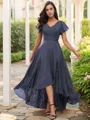 A-line V-Neck Noble Short Sleeves Asymmetrical Chiffon Bridesmaid Dresses
