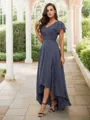 A-line V-Neck Noble Short Sleeves Asymmetrical Chiffon Bridesmaid Dresses