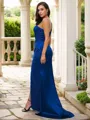 Sheath/Column One-Shoulder Tight Sleeveless Sweep Train Silk like Satin Bridesmaid Dresses