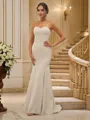 Trumpet/Mermaid Strapless Sleeveless Sweep Train Sophisticated Stretch Crepe Bridesmaid Dresses
