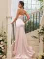 Sheath/Column V-Neck Sleeveless Sweep Train Tight Silk like Satin Bridesmaid Dresses