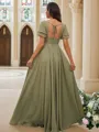 A-line V-Neck Chic Short Sleeves Floor-Length Chiffon Bridesmaid Dresses