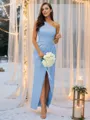 Sheath/Column One-Shoulder Sultry Sleeveless Floor-Length Charmeuse Bridesmaid Dresses