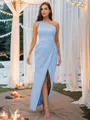Sheath/Column One-Shoulder Sultry Sleeveless Floor-Length Charmeuse Bridesmaid Dresses