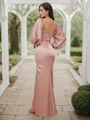 Sheath/Column Off-the-Shoulder Empowering Long Sleeves Floor-Length Silk like Satin Bridesmaid Dresses