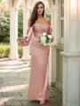 Sheath/Column Off-the-Shoulder Empowering Long Sleeves Floor-Length Silk like Satin Bridesmaid Dresses