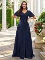 A-line V-Neck Charming Short Sleeves Floor-Length Chiffon Bridesmaid Dresses