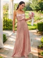 A-line Sparkly Straps Sleeveless Floor-Length Sequins Bridesmaid Dresses