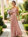 A-line Sparkly Straps Sleeveless Floor-Length Sequins Bridesmaid Dresses