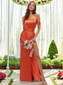 Sheath/Column Luminescent Off-the-Shoulder Sleeveless Sweep Train Silk like Satin Bridesmaid Dresses