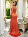Sheath/Column Luminescent Off-the-Shoulder Sleeveless Sweep Train Silk like Satin Bridesmaid Dresses