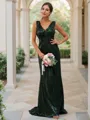 Sheath/Column V-Neck Sleeveless Sweep Train Shimmery Sequins Bridesmaid Dresses