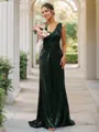 Sheath/Column V-Neck Sleeveless Sweep Train Shimmery Sequins Bridesmaid Dresses