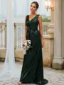 Sheath/Column V-Neck Sleeveless Sweep Train Shimmery Sequins Bridesmaid Dresses
