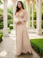 A-line V-Neck Feminine Long Sleeves Sweep Train Chiffon Bridesmaid Dresses