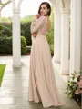 A-line V-Neck Feminine Long Sleeves Sweep Train Chiffon Bridesmaid Dresses