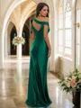 Sheath/Column Off-the-Shoulder Sleeveless Sweep Train Coruscating Polyester Bridesmaid Dresses