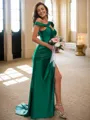 Sheath/Column Off-the-Shoulder Sleeveless Sweep Train Coruscating Polyester Bridesmaid Dresses