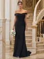 Sheath/Column Timeless Off-the-Shoulder Sleeveless Sweep Train Jersey Bridesmaid Dresses