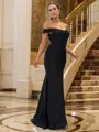 Sheath/Column Timeless Off-the-Shoulder Sleeveless Sweep Train Jersey Bridesmaid Dresses