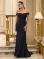 Sheath/Column Timeless Off-the-Shoulder Sleeveless Sweep Train Jersey Bridesmaid Dresses