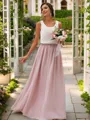 Dazzling A-line Scoop Sleeveless Floor-Length Chiffon Bridesmaid Dresses Two Piece