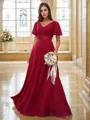 Charming A-line V-Neck Short Sleeves Sweep Train Chiffon Bridesmaid Dresses