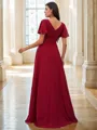 Charming A-line V-Neck Short Sleeves Sweep Train Chiffon Bridesmaid Dresses