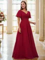 Charming A-line V-Neck Short Sleeves Sweep Train Chiffon Bridesmaid Dresses