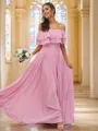 A-line Refined Off-the-Shoulder Sleeveless Floor-Length Chiffon Bridesmaid Dresses