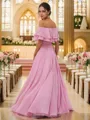 A-line Refined Off-the-Shoulder Sleeveless Floor-Length Chiffon Bridesmaid Dresses