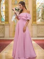 A-line Refined Off-the-Shoulder Sleeveless Floor-Length Chiffon Bridesmaid Dresses