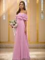 A-line Refined Off-the-Shoulder Sleeveless Floor-Length Chiffon Bridesmaid Dresses