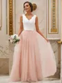 A-line V-Neck Sleeveless Floor-Length Tulle Glimmering Bridesmaid Dresses