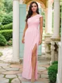 Sheath/Column One-Shoulder Sexy Sleeveless Floor-Length Jersey Bridesmaid Dresses