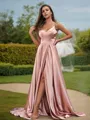 A-line V-Neck Timeless Sleeveless Sweep Train Silk like Satin Bridesmaid Dresses