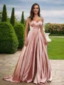 A-line V-Neck Timeless Sleeveless Sweep Train Silk like Satin Bridesmaid Dresses