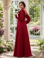 A-line V-Neck Long Sleeves Floor-Length Lustrous Chiffon Bridesmaid Dresses