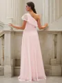 Unique A-line One-Shoulder Sleeveless Floor-Length Chiffon Bridesmaid Dresses