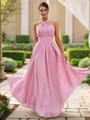 A-line Halter Classic Sleeveless Floor-Length Chiffon Bridesmaid Dresses