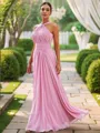 A-line Halter Classic Sleeveless Floor-Length Chiffon Bridesmaid Dresses