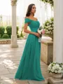 A-line Off-the-Shoulder Sleeveless Floor-Length Subtle Chiffon Bridesmaid Dresses