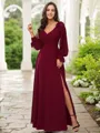 A-line V-Neck Pretty Long Sleeves Floor-Length Chiffon Bridesmaid Dresses