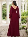 A-line V-Neck Pretty Long Sleeves Floor-Length Chiffon Bridesmaid Dresses