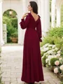 A-line V-Neck Pretty Long Sleeves Floor-Length Chiffon Bridesmaid Dresses