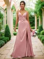 A-line V-Neck Sleeveless Floor-Length Silk like Satin Modest Bridesmaid Dresses