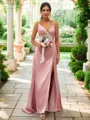 A-line V-Neck Sleeveless Floor-Length Silk like Satin Modest Bridesmaid Dresses