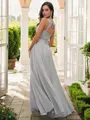 A-line Sophisticated V-Neck Sleeveless Floor-Length Chiffon Bridesmaid Dresses