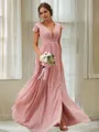 A-line V-Neck Sleeveless Sweep Train Scintillating Chiffon Bridesmaid Dresses