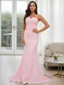 Sheath/Column Spaghetti Straps Sleeveless Sweep Train Refined Stretch Crepe Bridesmaid Dresses